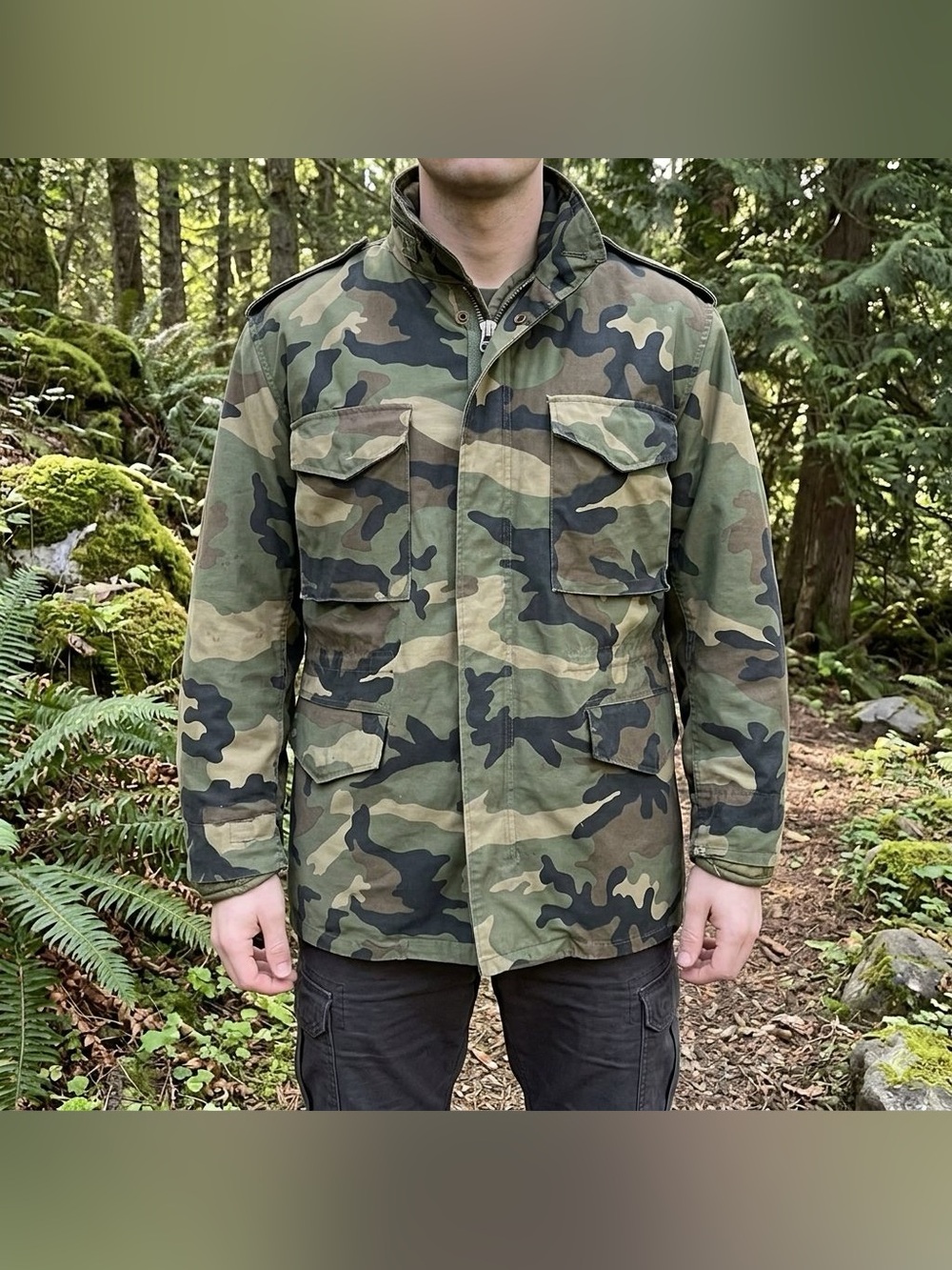 M65 Woodland Camouflage Field Jacket with Removable Quilted Liner - Size M